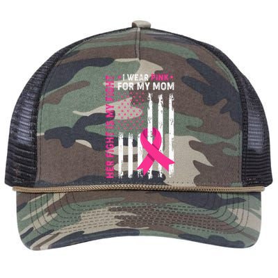 Her Fight Is My Fight I Wear Pink For My Mom Breast Cancer Retro Rope Trucker Hat Cap