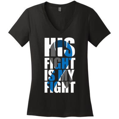 His fight is my fight Diabetes Women's V-Neck T-Shirt