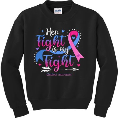 Her Fight Is My Fight Pink Blue Ribbon Clubfoot Awareness Kids Sweatshirt