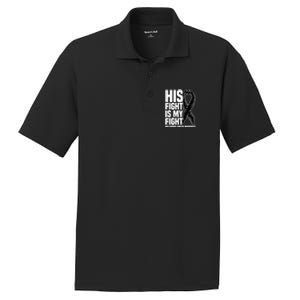 His Fight Is My Fight Black Ribbon Melanoma Cancer Awareness Cool Gift PosiCharge RacerMesh Polo