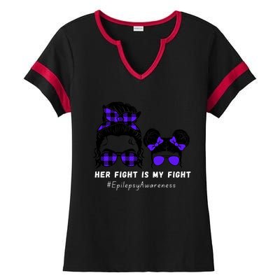 Her Fight Is My Fight | Epilepsy Survivor Purple Ribbon Ladies Halftime Notch Neck Tee