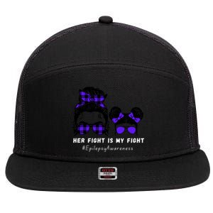 Her Fight Is My Fight | Epilepsy Survivor Purple Ribbon 7 Panel Mesh Trucker Snapback Hat