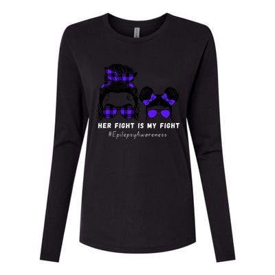 Her Fight Is My Fight | Epilepsy Survivor Purple Ribbon Womens Cotton Relaxed Long Sleeve T-Shirt