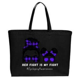 Her Fight Is My Fight | Epilepsy Survivor Purple Ribbon Cotton Canvas Jumbo Tote