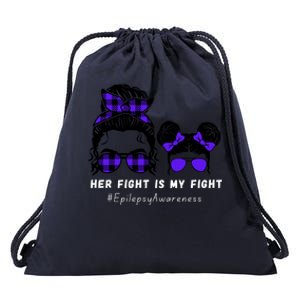 Her Fight Is My Fight | Epilepsy Survivor Purple Ribbon Drawstring Bag