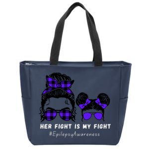 Her Fight Is My Fight | Epilepsy Survivor Purple Ribbon Zip Tote Bag