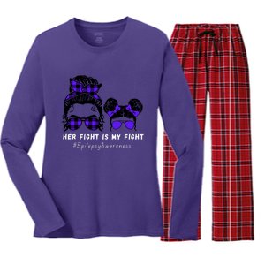 Her Fight Is My Fight | Epilepsy Survivor Purple Ribbon Women's Long Sleeve Flannel Pajama Set 