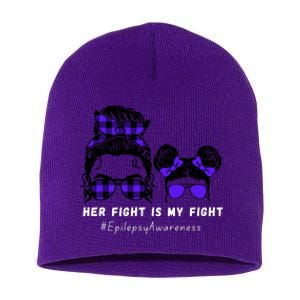 Her Fight Is My Fight | Epilepsy Survivor Purple Ribbon Short Acrylic Beanie