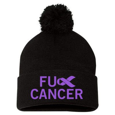 His Fight Is Our Fight. Cancer Awareness Fuck Cancer Pom Pom 12in Knit Beanie