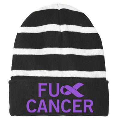 His Fight Is Our Fight. Cancer Awareness Fuck Cancer Striped Beanie with Solid Band