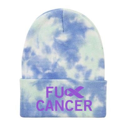 His Fight Is Our Fight. Cancer Awareness Fuck Cancer Tie Dye 12in Knit Beanie