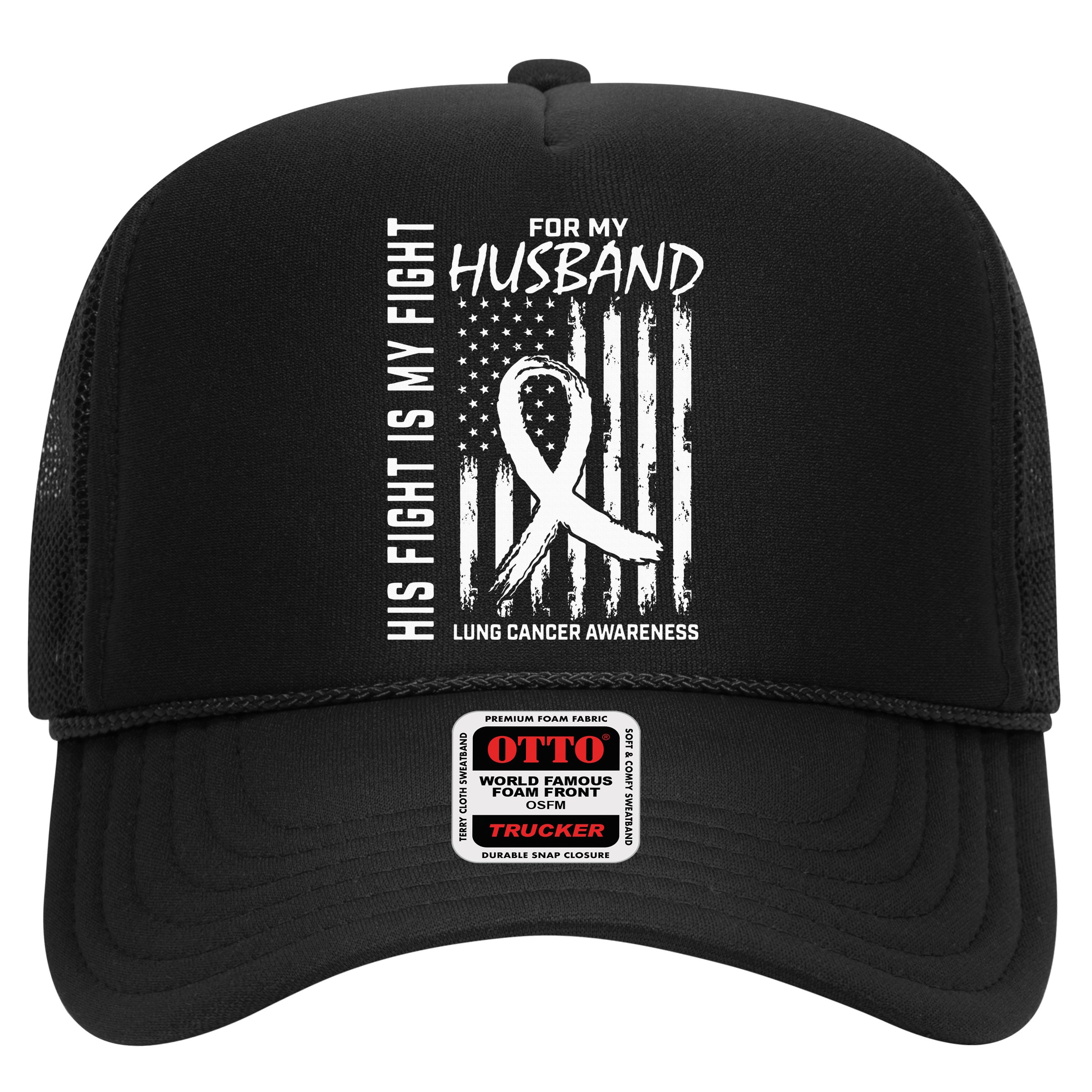 His Fight Is My Fight Husband Lung Cancer Awareness USA Flag Hat