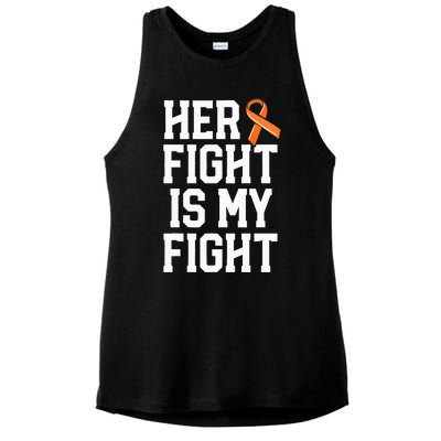 Her Fight Is My Fight Leukemia Cancer Husband Ladies PosiCharge Tri-Blend Wicking Tank