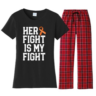 Her Fight Is My Fight Leukemia Cancer Husband Women's Flannel Pajama Set