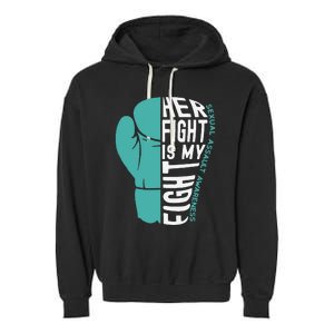 Her Fight Is My Fight Sexual Assault Awareness Boxing Glove Garment-Dyed Fleece Hoodie