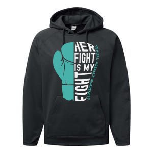 Her Fight Is My Fight Sexual Assault Awareness Boxing Glove Performance Fleece Hoodie