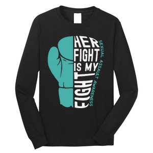 Her Fight Is My Fight Sexual Assault Awareness Boxing Glove Long Sleeve Shirt