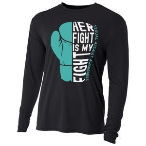 Her Fight Is My Fight Sexual Assault Awareness Boxing Glove Cooling Performance Long Sleeve Crew