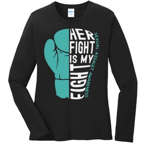 Her Fight Is My Fight Sexual Assault Awareness Boxing Glove Ladies Long Sleeve Shirt