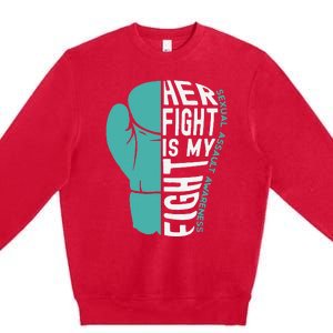 Her Fight Is My Fight Sexual Assault Awareness Boxing Glove Premium Crewneck Sweatshirt