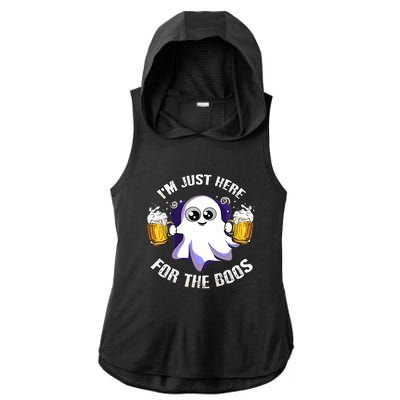 Halloween Funny I'm Just Here For The Boos Ladies PosiCharge Tri-Blend Wicking Draft Hoodie Tank