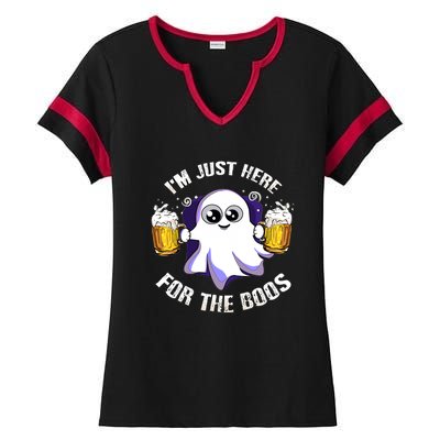 Halloween Funny I'm Just Here For The Boos Ladies Halftime Notch Neck Tee