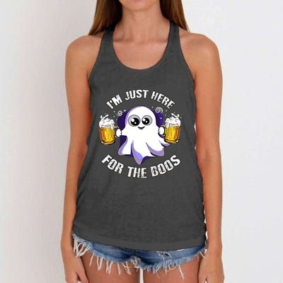 Halloween Funny I'm Just Here For The Boos Women's Knotted Racerback Tank