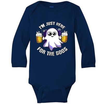 Halloween Funny I'm Just Here For The Boos Baby Long Sleeve Bodysuit