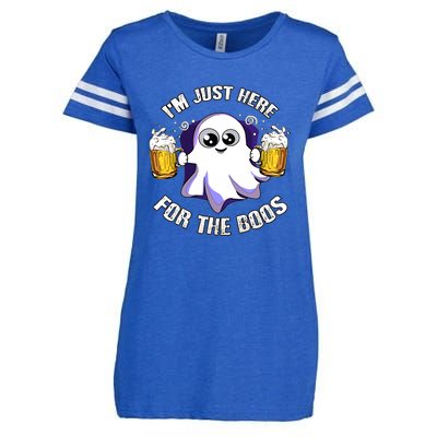 Halloween Funny I'm Just Here For The Boos Enza Ladies Jersey Football T-Shirt