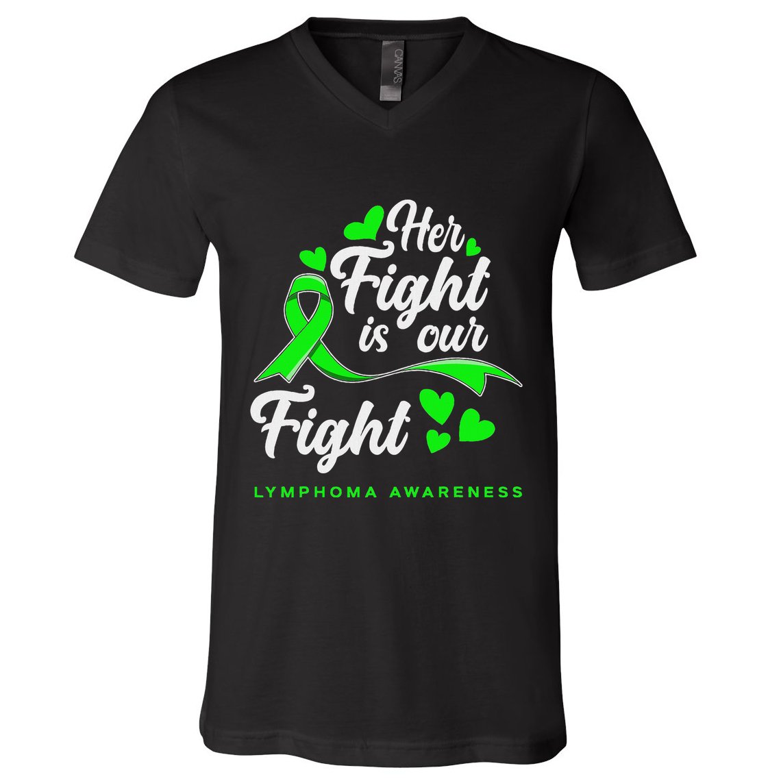 Her Fight Is Our Fight Non Hodgkin Lymphoma Awareness V-Neck T-Shirt