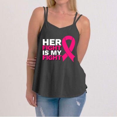 Her Fight Is My Fight Breast Cancer Awareness Family Support Women's Strappy Tank