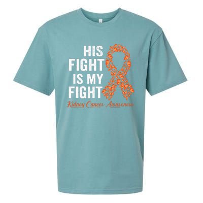 His Fight Is My Fight Orange Ribbon Kidney Cancer Awareness Sueded Cloud Jersey T-Shirt