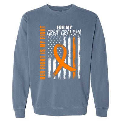 Her Fight Is My Fight Great Grandma Ney Cancer Usa Flag Cool Gift Garment-Dyed Sweatshirt