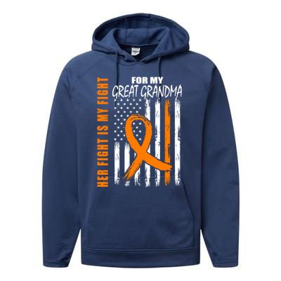 Her Fight Is My Fight Great Grandma Ney Cancer Usa Flag Cool Gift Performance Fleece Hoodie