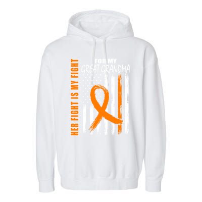 Her Fight Is My Fight Great Grandma Ney Cancer Usa Flag Cool Gift Garment-Dyed Fleece Hoodie