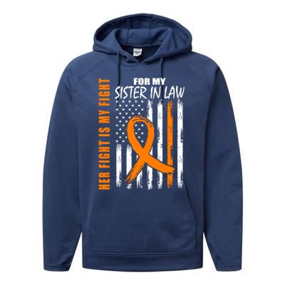 Her Fight Is My Fight Sister In Law Ney Cancer Usa Flag Great Gift Performance Fleece Hoodie