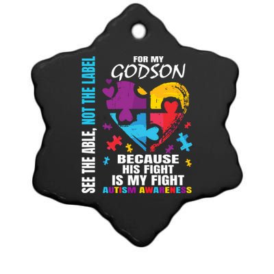 His Fight Is My Fight Blue Godson Autism Awareness Godmother Gift Ceramic Star Ornament