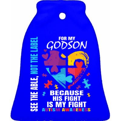 His Fight Is My Fight Blue Godson Autism Awareness Godmother Gift Ceramic Bell Ornament