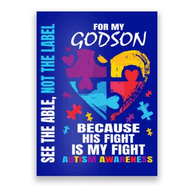 His Fight Is My Fight Blue Godson Autism Awareness Godmother Gift Poster