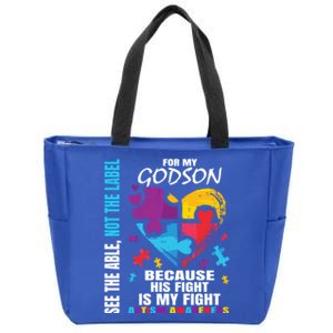 His Fight Is My Fight Blue Godson Autism Awareness Godmother Gift Zip Tote Bag