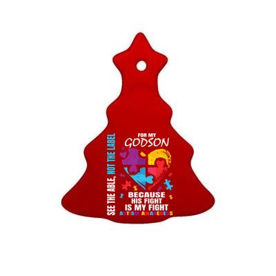 His Fight Is My Fight Blue Godson Autism Awareness Godmother Gift Ceramic Tree Ornament