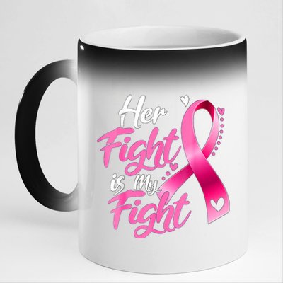 Her Fight Is My Fight Breast Cancer Awareness Family Support 11oz Black Color Changing Mug