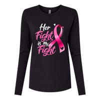 Her Fight Is My Fight Breast Cancer Awareness Family Support Womens Cotton Relaxed Long Sleeve T-Shirt