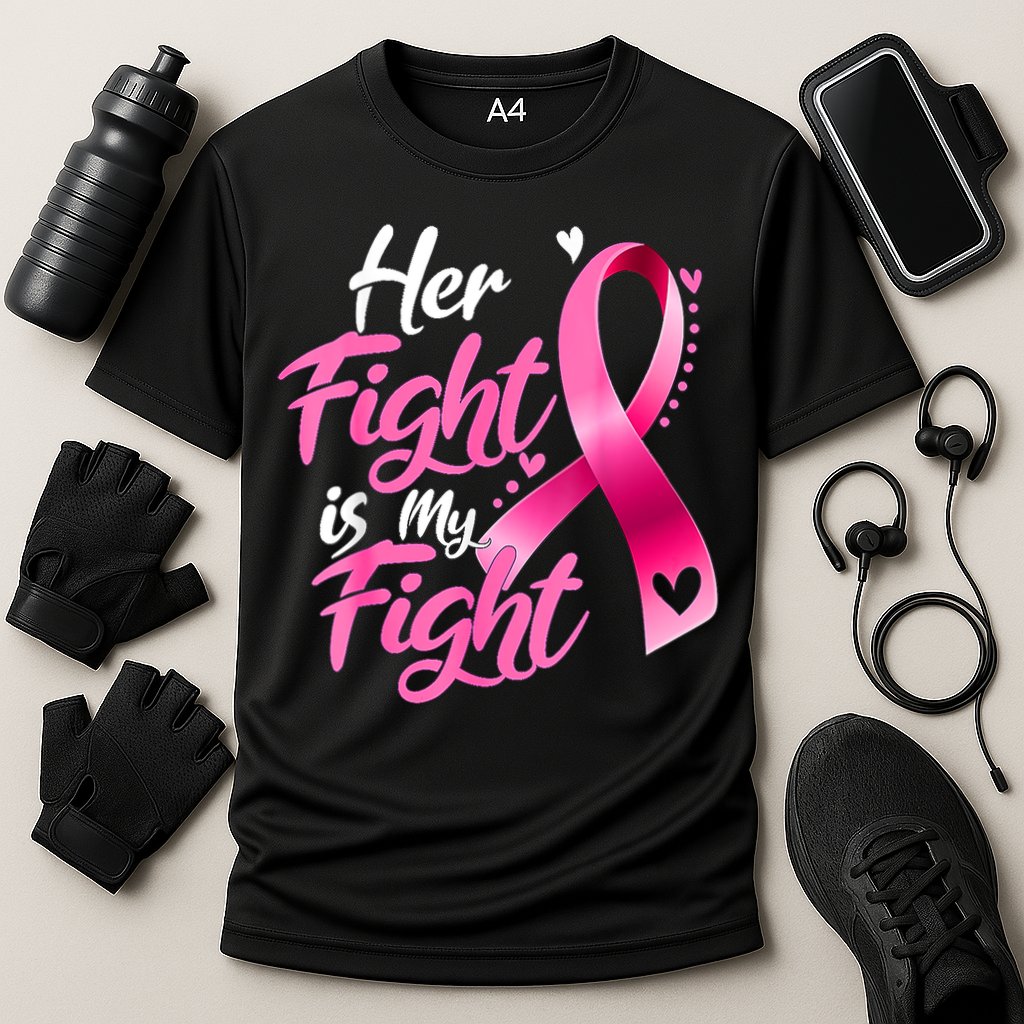 Her Fight Is My Fight Breast Cancer Awareness Family Support Cooling Performance Crew T-Shirt