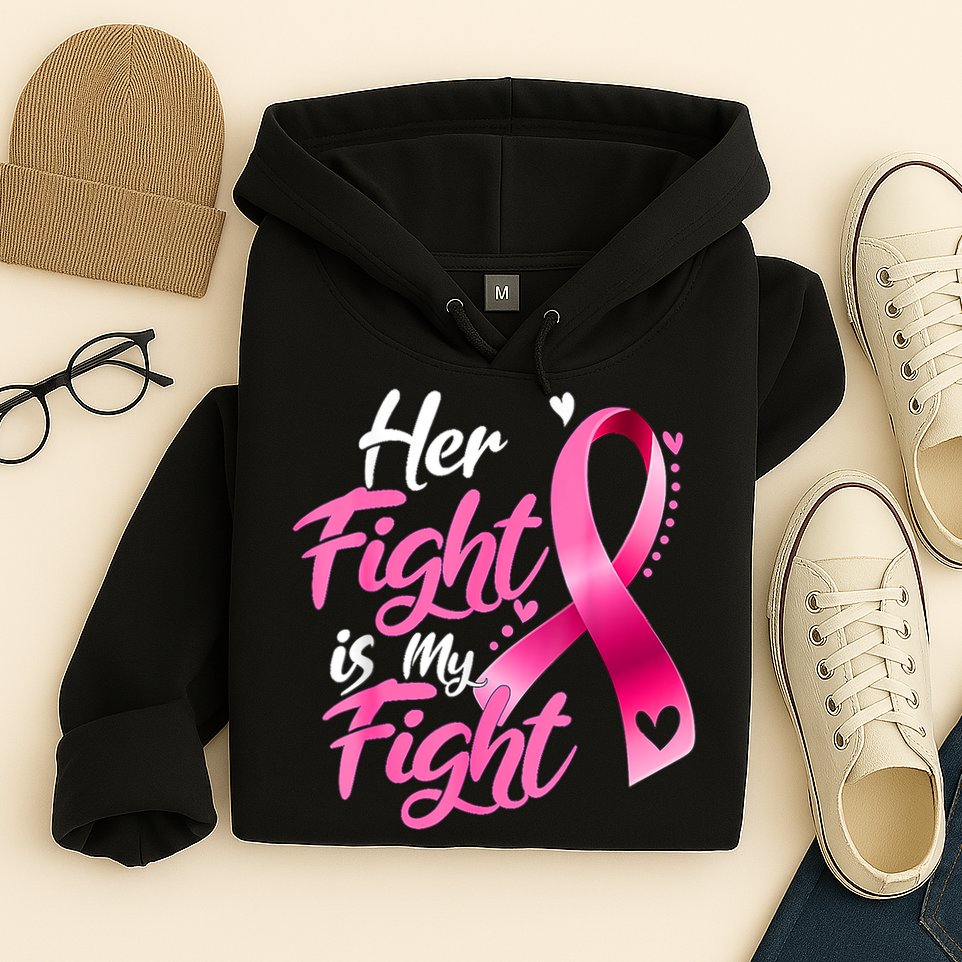 Her Fight Is My Fight Breast Cancer Awareness Family Support Hoodie