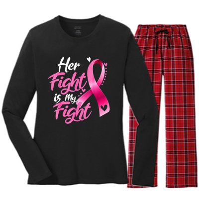 Her Fight Is My Fight Breast Cancer Awareness Family Support Women's Long Sleeve Flannel Pajama Set 