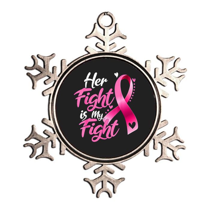 Her Fight Is My Fight Breast Cancer Awareness Family Support Metallic Star Ornament