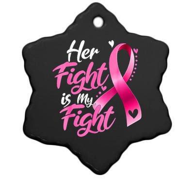 Her Fight Is My Fight Breast Cancer Awareness Family Support Ceramic Star Ornament