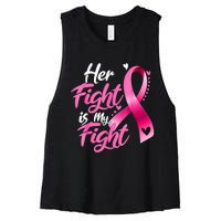 Her Fight Is My Fight Breast Cancer Awareness Family Support Women's Racerback Cropped Tank