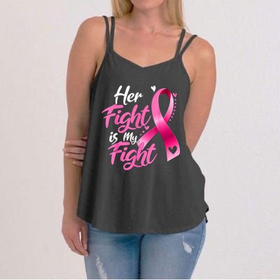 Her Fight Is My Fight Breast Cancer Awareness Family Support Women's Strappy Tank